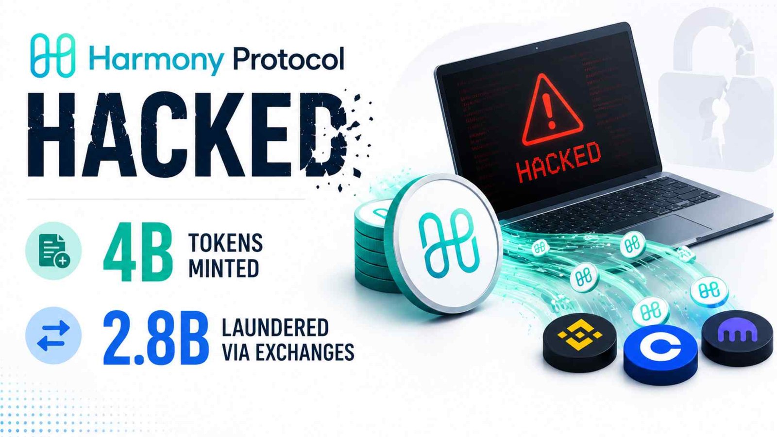 Harmony Protocol Hacked, 4B Tokens Minted, 2.8B Laundered via Exchanges